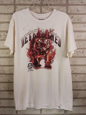 On The Low Mens Size Large T Shirt Beige No Pain No Gain Determined Tiger